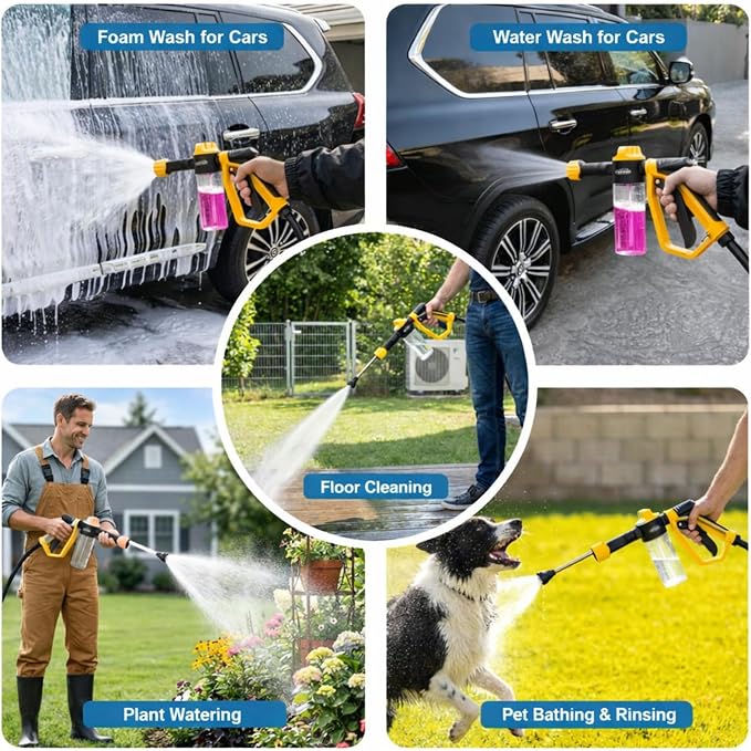 Car Wash Foam Gun, with Microfiber Wash Mitt, Extra Nozzle | High Pressure Nozzle & 3 Spray Modes, Foam Cannon Car Wash Kit for Garden Hose, for Cars, Trucks, RV, Motorcycle Cleaning