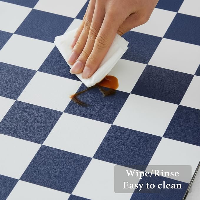 Ohocut Checkered Dish Drying Mat for Kitchen Counter, Coffee Bar Station Accessories, Retro Cute Aesthetic Modern Absorbent Drainer Mat Kitchen Drying Mat Easy Clean (Navy Blue, 24" x 16")
