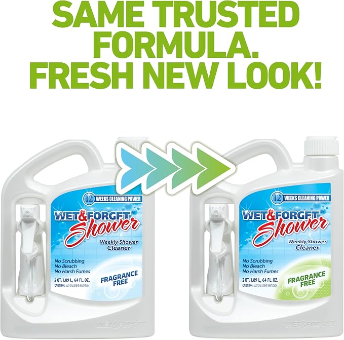 Wet & Forget Shower Cleaner Spray, Fragrance-Free Weekly Bathroom Cleaner, No Scrubbing Needed, Bleach-Free, Multi-Surface Bathroom Spray, Cleaning Supplies Essential. 64 fl oz