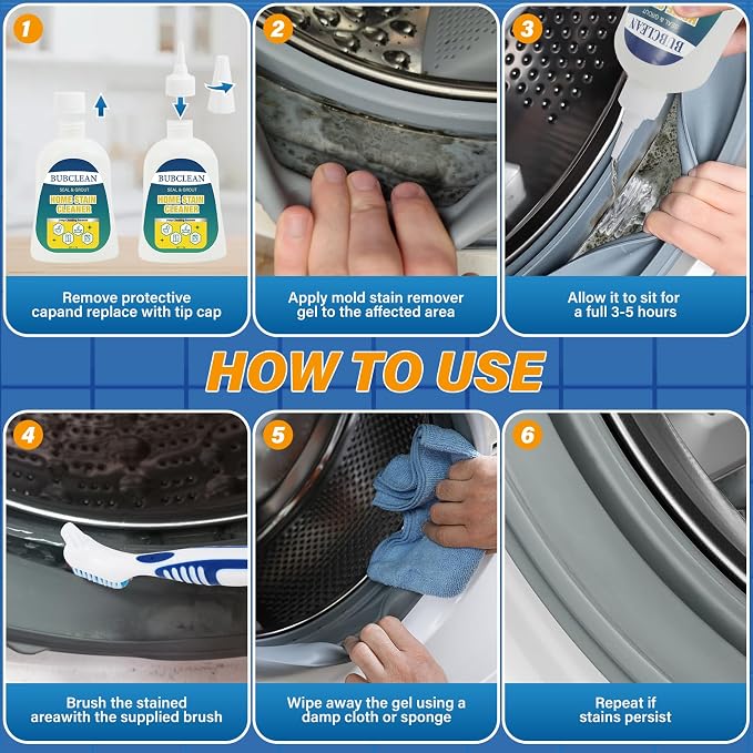 Home Stain Remover Gel Cleaner, Heavy Duty Black Surface Stain Cleaner for Washing Machine, Bathroom Grout, Shower, Bathtub, Tile, Fridge Rubber, Kitchen Sinks, 2 Packs