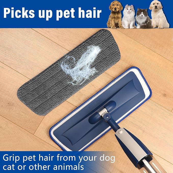 16.5" Microfiber Mop Pads Refills, 4 Pack Reusable Replacement Heads | reusable wet mop refills, machine washable for 14-16 inch spray mops, hardwood floors, dust cleaning & scrubbing