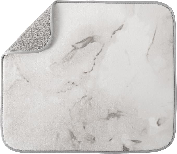S&T INC. Dish Drying Mat, 16” x 18”, Absorbent Microfiber Kitchen Counter Mat, Dish Drying Pad for Dishes, Utensils, Pots and Pans, Large, Grey Stone