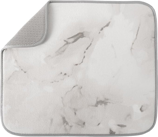 S&T INC. Dish Drying Mat, 16” x 18”, Absorbent Microfiber Kitchen Counter Mat, Dish Drying Pad for Dishes, Utensils, Pots and Pans, Large, Grey Stone