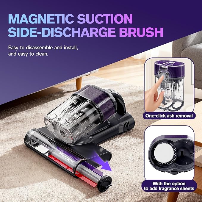 Mxnsewr Mattress Vacuum Cleaner, Ultrasonic Bed Vacuum Cleaner with 18Kpa Strong Suction, 150°F Heat & 253.7nm UV-C Light, Intelligent Dual Cup, One-Click Dust Removal for Bed, Sofa, Carpet, Gray