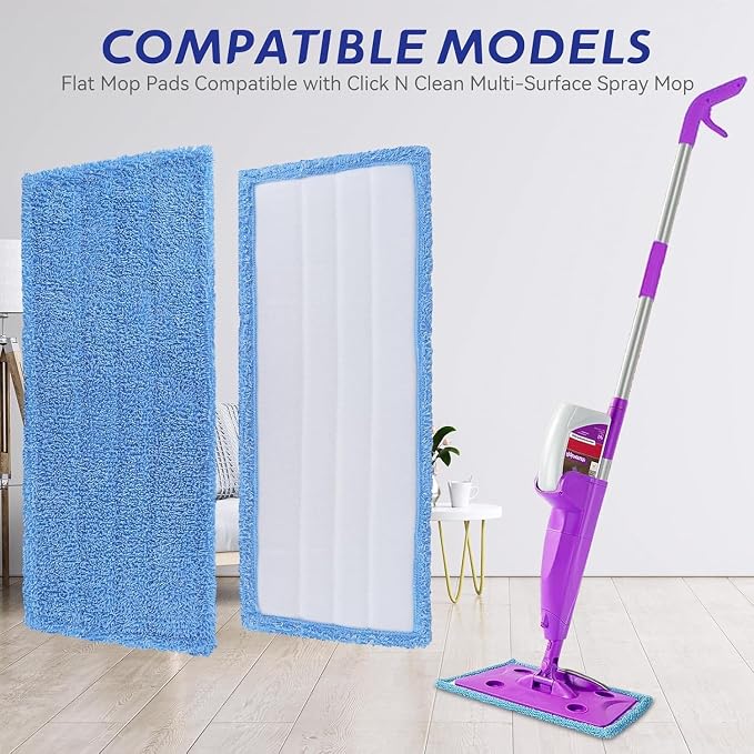 Mop Pads Replacement for Rejuvenate Microfiber Mops, Compatible with Rejuvenate Click N Clean Multi-Surface Spray Mop, Resuable Microfiber Refill Head, Easy to Replace, Machine Washable（3 Pack）