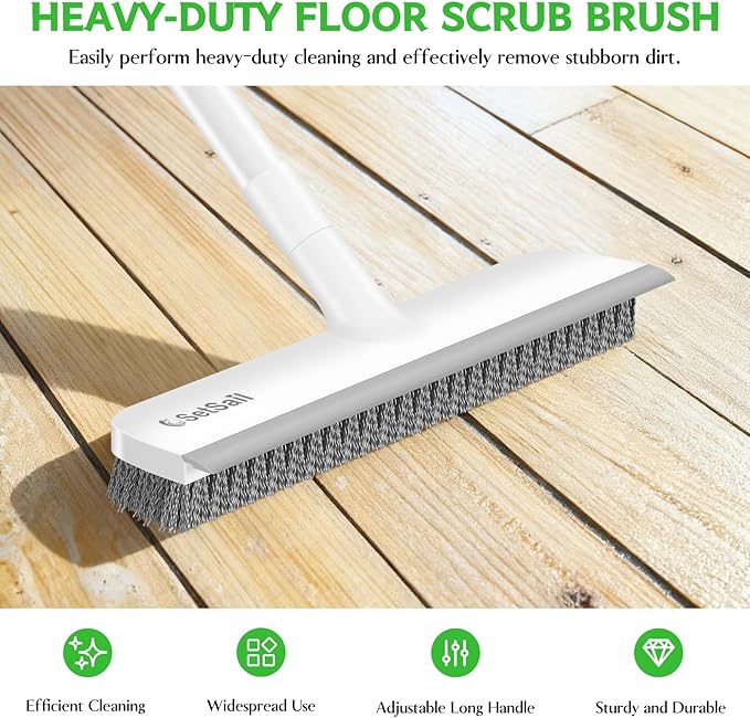 SetSail Floor Scrub Brush, Scrub Brush with Long Handle, Pure White | 2 in 1 Scraper Brush Stiff Bristle Floor Scrubber for Cleaning Bathroom Shower Kitchen Garage Deck Tile Tub