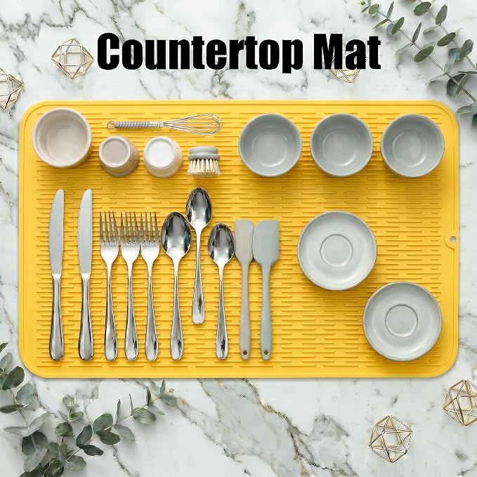 MicoYang Silicone Dish Drying Mat for Multiple Usage,Easy clean,Eco-friendly,Heat-resistant Silicone Mat for Kitchen Counter or Sink,Refrigerator or Drawer Liner Yellow 5XL 36inches x 18inches
