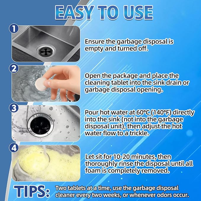 Garbage Disposal Cleaner and Deodorizer 50 Packs, Powerful Garbage Disposal Cleaner Tablets, 1 Year Supply For Kitchen Sink, Drain Clean, Home Cleaning Essentials (50packs)