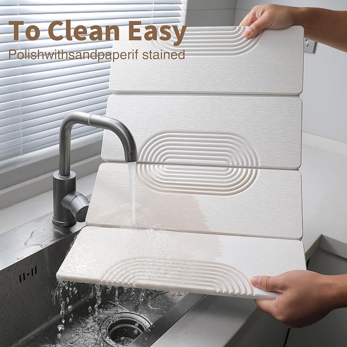 Foldable Stone Dish Drying Mat for Kitchen Counter, Diatomaceous Earth Drying Mat with Non-Slip Backing, Heat Resistant Multifunctional Mat for Kitchen & Bathroom, Instant water absorption-(24"×16")