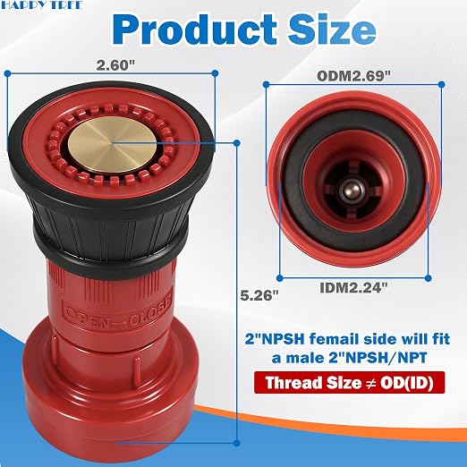 Happy Tree 2" NPSH Fire Hose Nozzle Thermoplastic Fire Equipment Constant Flow Fog Nozzle