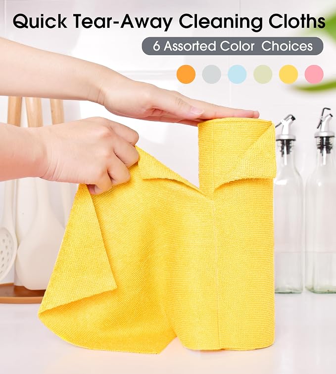 KitchLife Microfiber Cleaning Cloth Roll - Tear-Away Reusable Microfiber Paper Towels, Lint-Free, Washable, 20 Sheets for Kitchen, Car, Dishes, and Sensitive Surfaces (Yellow)