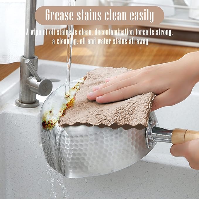 Sunny zzzZZ 24 Pack Kitchen Dishcloths - Does Not Shed Fluff - Reusable Dish Towels, Dish Cloths, Super Absorbent Coral Fleece Cleaning Cloths, Nonstick Oil Washable Fast Drying, 10 x 10 Inch (Brown)