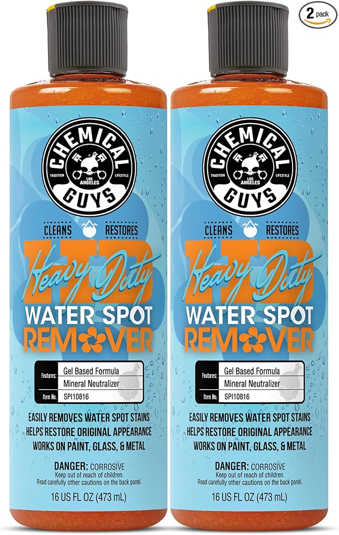 Chemical Guys, Heavy Duty Water Spot Remover Gel, Paint & Glass, 2-Pack | Thick gel clings to glass and panels to tackle hard water stains and mineral marks, prepping for wax or ceramic