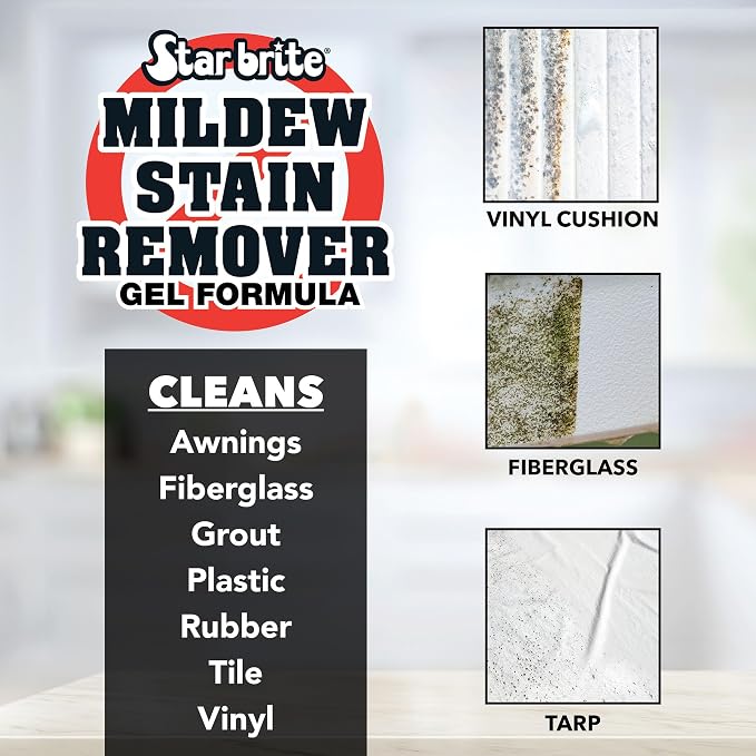 STAR BRITE Mildew Stain Remover Gel Formula for Boats, Vinyl, Tile, Grout, Fabrics & Outdoor Surfaces – Fast-Acting Mold & Mildew Cleaner that Clings to Vertical Areas