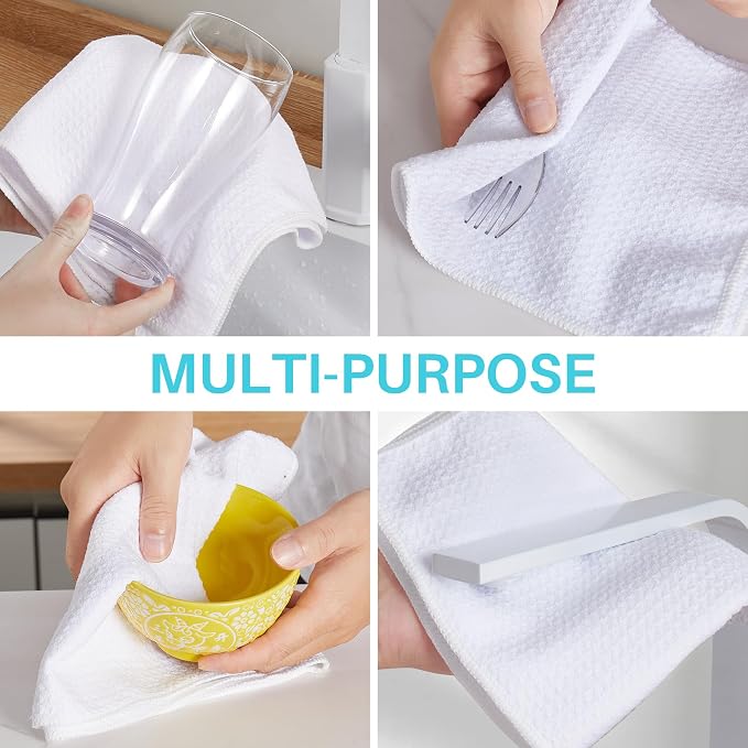 JOYMOOP Microfiber Waffle Weave Cleaning Cloth,Highly Absorbent Kitchen Towels,Quick Drying Lint Free Dish Towels for Kitchen,9 Pack,White,11.8×11.8 inch