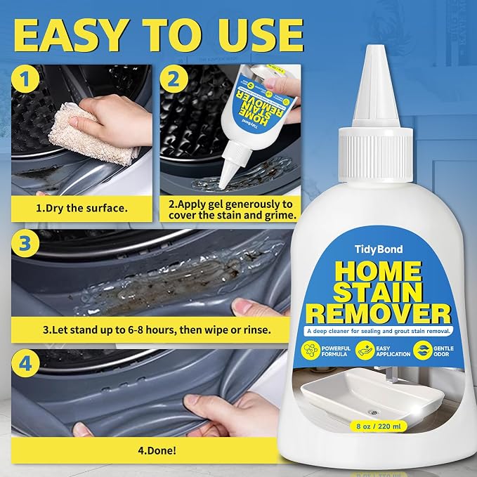 Home Stain Remover Gel, Heavy Duty Stain Cleaner, Deep Clean for Front Loader Washing Machine Seal, Refrigerator Strips, Rubber Gasket, Bathroom Grout, Tile, Shower, Caulk - 8 fl oz