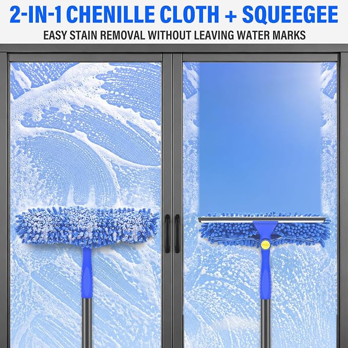 Wontolf 13pcs Window Cleaning Kit with Bucket 3 Gallon, 2-in1 Window Squeegee with 79" Long Handle, Professional Window Washing Equipment Cleaner Tool for Home Outdoor Commercial Use