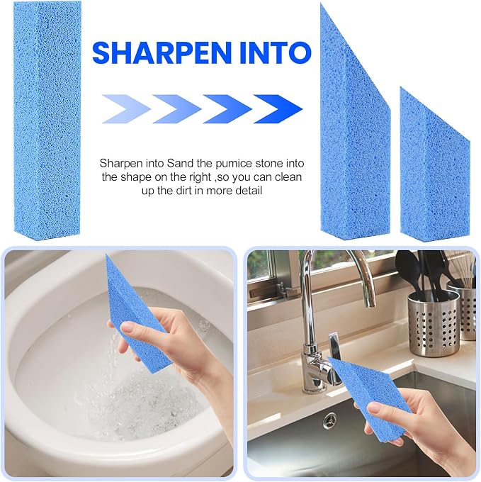 6 Pack Pumice Stone Toilet Bowl Cleaner, Pumice Stone for Cleaning Blue | Scouring Stick Removes Hard Water Ring & Rust Stain, Easy to Shape Powerfully Cleans Toilets, Ceramic, Grill, Tub, Pool, Sink