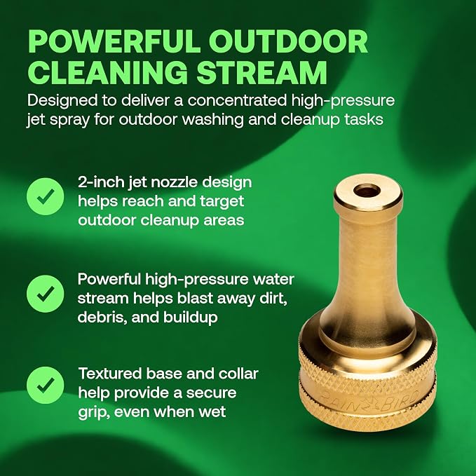 Rain Bird HENZLB2JET 2-Inch Lead-Free Brass Jet Hose End Nozzle - High Pressure Garden Hose Sprayer with Focused Jet Stream, Durable Brass Construction, 3/4 in GHT Connection for Outdoor Cleaning