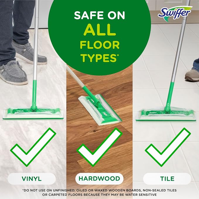 Swiffer Sweep + Mop, Wet Pads Refill, Floor Cleaner for Dirt, Dust, Hair, Cleaning Cloths for Mopping Home, Bathroom, Kitchen, All Purpose Multi-Surface Floor Wipes, Gain, 24ct