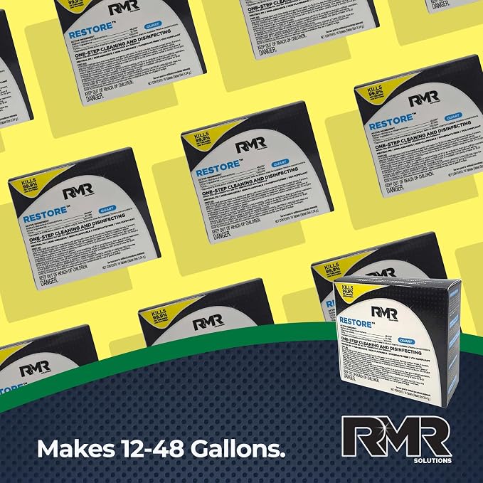RMR Solutions RESTORE Disinfectant & Cleaner Concentrate, EPA Registered Mold Remover & Antibacterial Cleaning Solution for Kitchen, Bathroom, Floor, Home, Pet Areas, Counter, 3.34g, Makes 16 Quarts