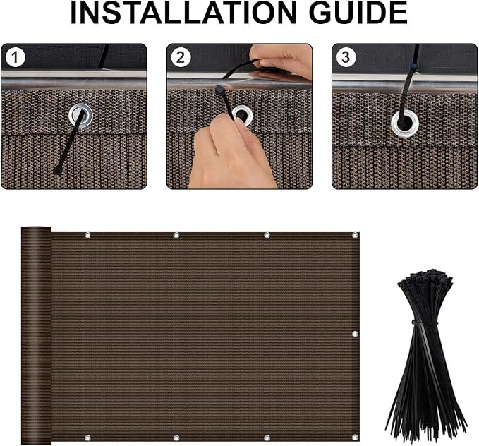 LOVE STORY 3' x 6' Balcony Privacy Screen Cover for Apartment, Brown | HDPE Fabric, 95% UV Block, Fence Cover for Patio Deck, Railing Screen for Porch, Privacy Protective, Custom Size Available