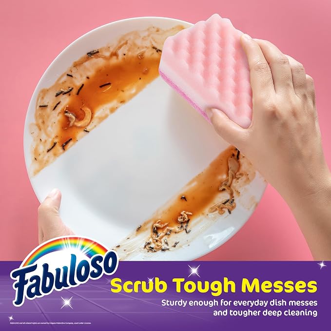 Fabuloso Scratch-Free Kitchen Dish Sponges Rainbow Cellulose Scrubber Sponge with Scouring Pad Dishes Pots Pans Counters and Sinks Tough on Messes 4.25 x 2.75 x 1.25 in 6 Count Single Pack Supply