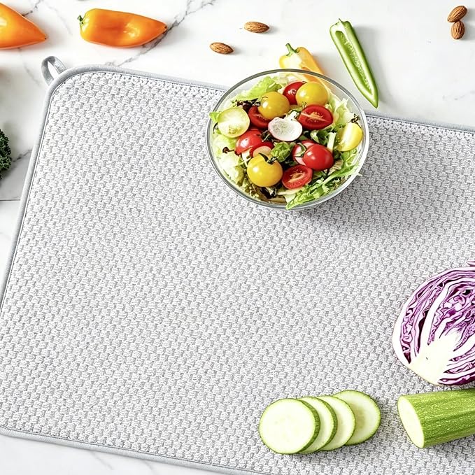 3 Pcs Extra Large Size Dish Drying Mat,Absorbent Microfiber Dishes Drainer Mats,30×24" Inch Pads for Kitchen Counter,Coffee,Rack,Under Sink,Light Gray