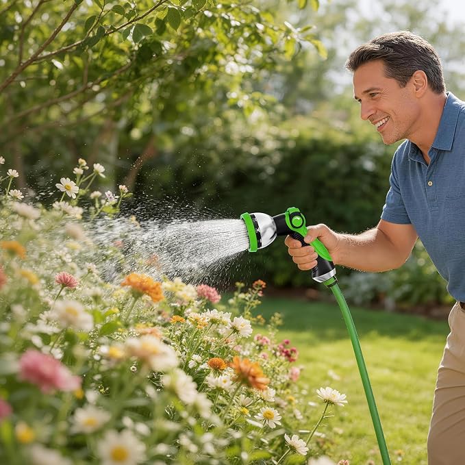 Besiter Garden Hose Nozzle, Hose Sprayer Nozzle with 10 Spray Patterns, Thumb Control On Off Valve, High Pressure Metal Water Hose Nozzle for Car Wash, Plants, Pets & Outdoor Cleaning, Green
