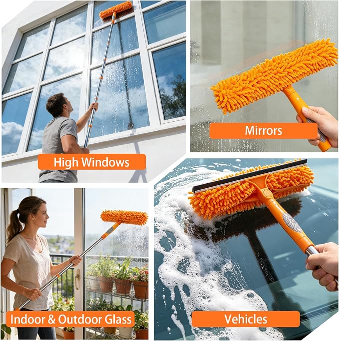 Window Cleaning Kit with 3-Gallon Bucket, 14" Squeegee & 15" Microfiber Scrubber, 78" Extension Pole, All-in-One Window Washing Equipment for Home, Outdoor, Car and Commercial Use