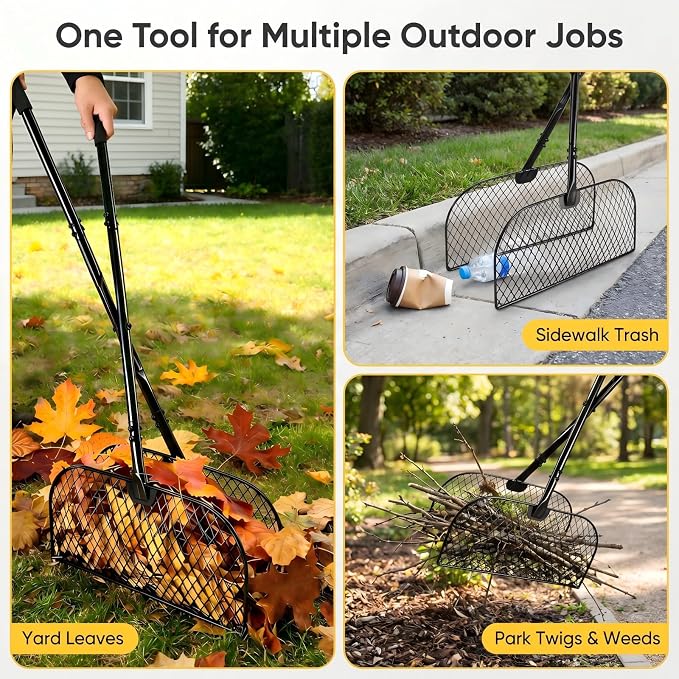 Long Handle Metal Leaf Grabber Rake, Lightweight Leaf Collector for Yard Work, No Bending, Easy Assembly, Labor-Saving Leaf Grabber for Lawn Shrub Debris, Grass & Yard Garbage Cleaning