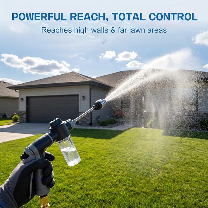 Jetterix High Pressure Water Jet Nozzle, Pressure Washer Gun with 360° Rotating Head, 3 Adjustable Spray Modes Power Washer Nozzle for 3/4" Garden Hose, Suitable for Car Yard Patio Pets Washing (C)