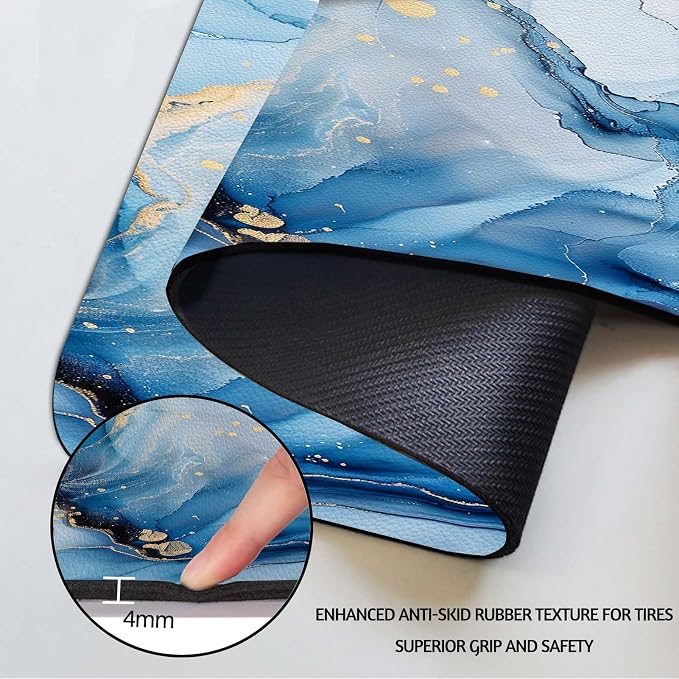 MCALK Marble Blue Dish Drying Mat for Kitchen Counter, Luxurious Marble Texture Dish Drying Pad with Anti-Slip Rubber Base, Absorbent Kitchen Sink Mat with Modern Art Decor (1 pc 18" x 16")