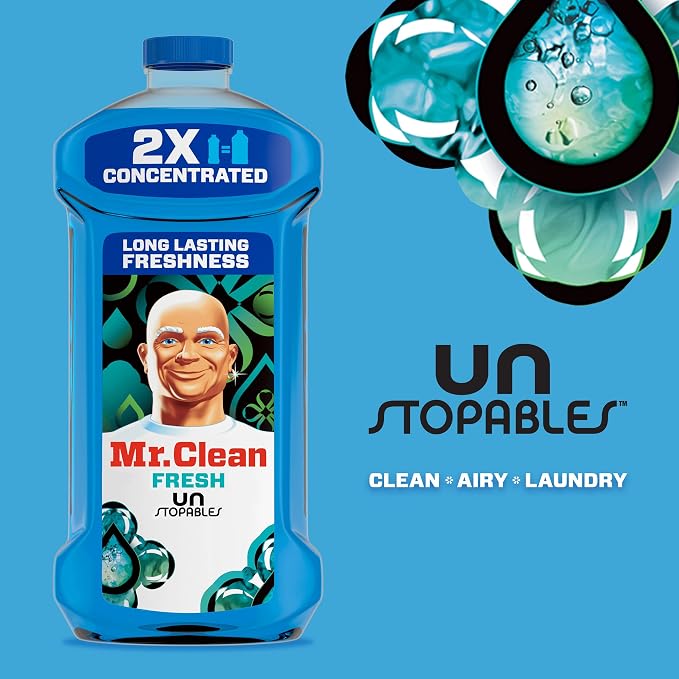 Mr. Clean 2X Concentrated Multi Surface Cleaner with Unstopables Fresh Scent 41 Fl Oz (Pack of 4)