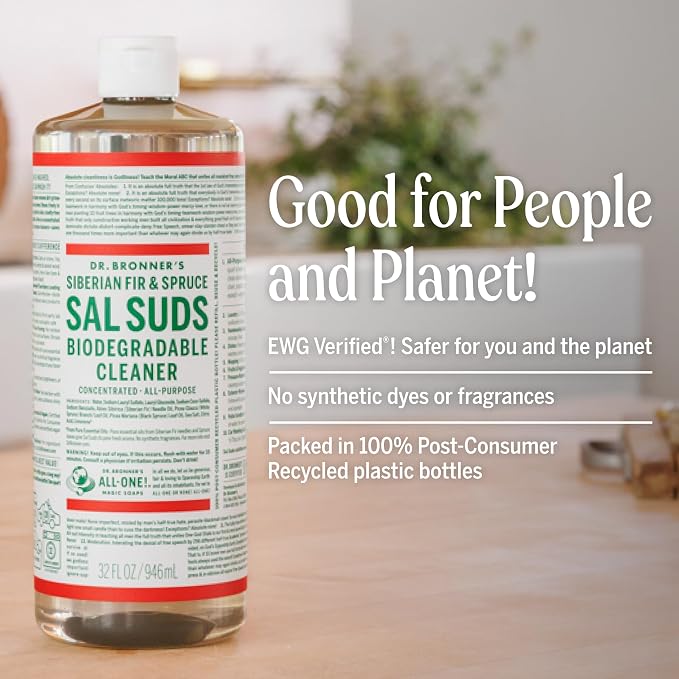 Dr. Bronner's Sal Suds Biodegradable Cleaner (16 oz) – All Purpose Pine Mop Detergent for Floors, Laundry & Dishes, Multi Surface Concentrate, Heavy-Duty Degreaser