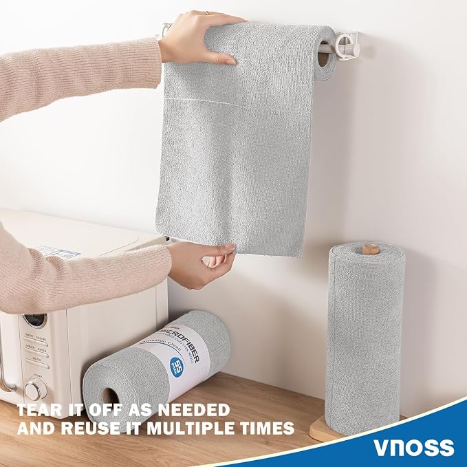 100 Pack Microfiber Cleaning Cloth Roll, Tear Away Reusable Towels, 11" X 9", Ultra Absorbent & Lint Free Cloth for Cars, Kitchen, Window, Home and Shop, Gray