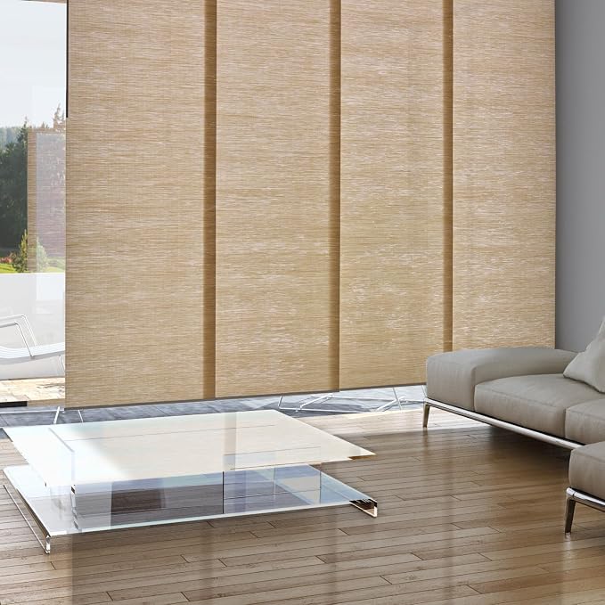 Replacement Fabric Panels for Sliding Glass Door (4-Pack, 23"x96"), Fabric Only, Natural Woven Blind Slats, Trimmable, Sheer, Track & Bottom Rail Not Included,Coastal Sand