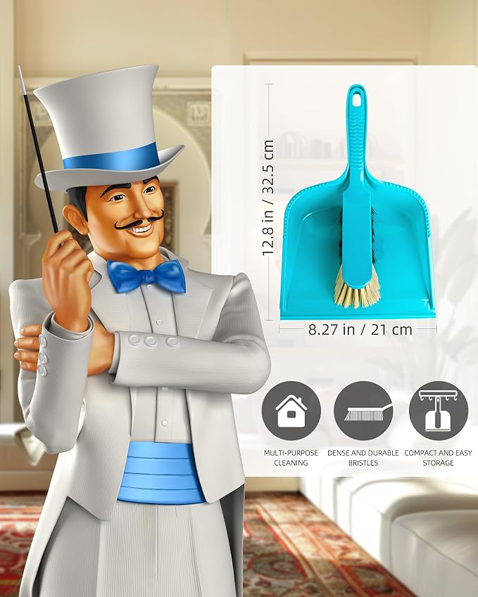 MR.SIGA Dustpan and Brush Set, Pack of 2 Set, Blue & Grey | Handheld brush and dustpan combo, small broom and dustpan set
