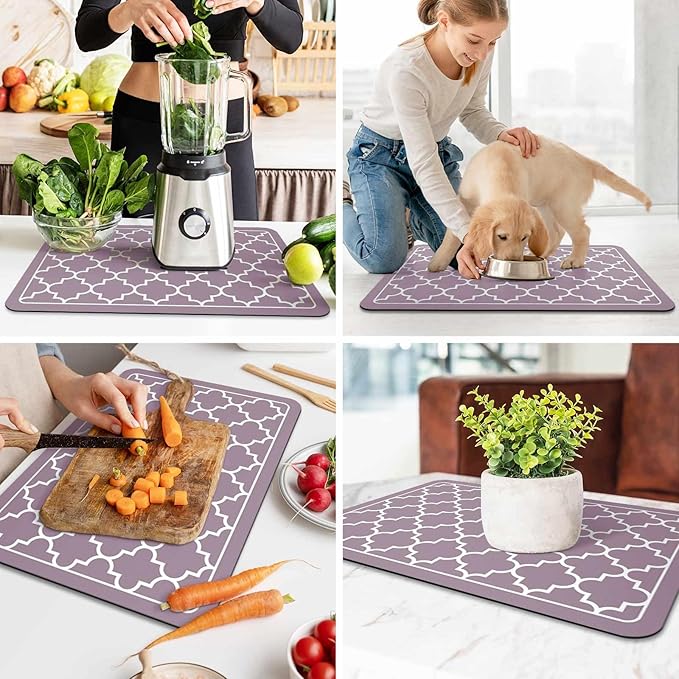 WISELIFE Dish Drying Mat Super Absorbent Drying Mat Large Dish Drying Mats for Kitchen Counter Easy Clean Dish Mat Kitchen Drying Mat16"x 24" Stylish Purple
