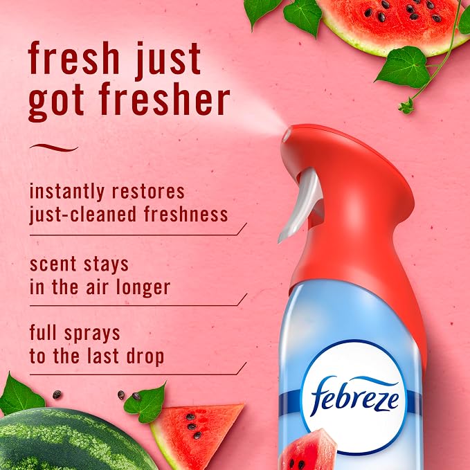 Febreze Air Mist, Air Freshener Spray, Odor Fighting Room Spray, Deodorizer for Home Bathroom Kitchen Office Apartment Dorm Room Classroom, Watermelon Scent, 8.1oz (Pack of 2)