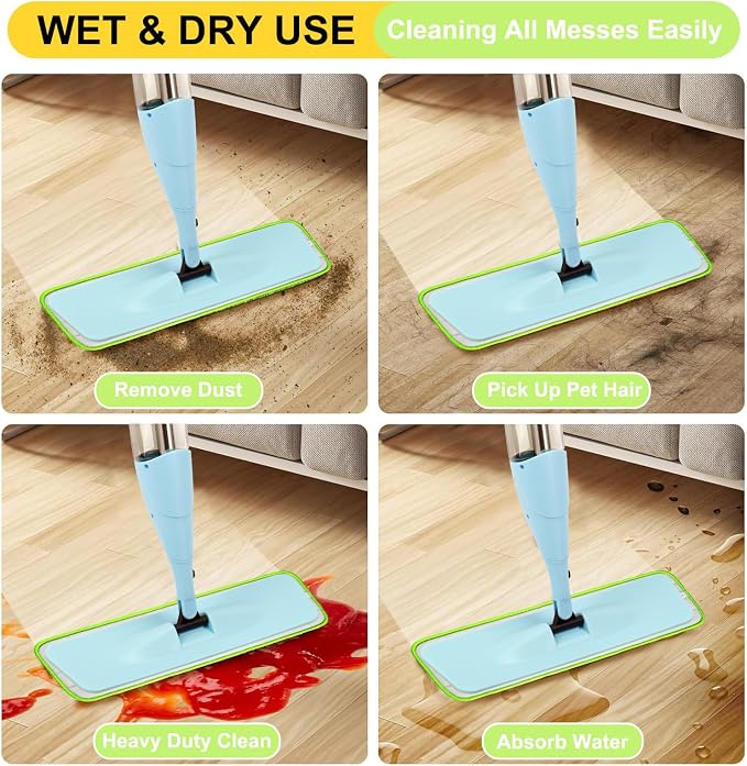 16.5 Inch Reusable Mop Pads Microfiber Spray Mop Replacement Heads for Wet/Dry Mops Compatible with Bona Floor Care System (6 Pack)