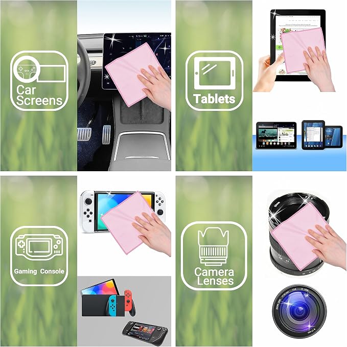 Eco-Fused Microfiber Cleaning Cloths Double-Sided - 5 Pack - 6.6 x 6.2 inch - Microfiber and Suede Cloth for Smartphones, LCD TV, Tablets, Laptop Screens, Camera Lenses (Pink)
