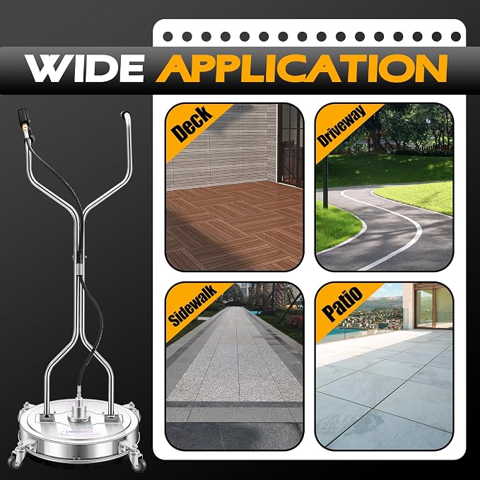LidoDola 20'' Pressure Washer Surface Cleaner, Power Washer Accessory | Stainless Steel Body, Dual Handles, 4 Replacement Nozzles, Ideal for driveways, decks & patios—clean effortlessly