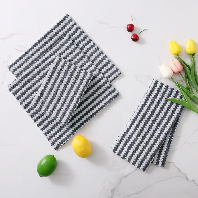 Homaxy 18 Pack Kitchen Dish Cloths, Ultra Soft and Absorbent Dish Towels, Reusable Fast Drying Microfiber Cleaning Cloth, Coral Velvet Wave Design No-lint, 10 x 10 inches, Dark Grey