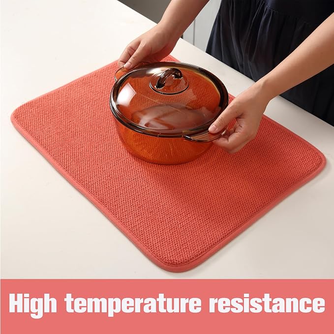 2 Pack Microfiber Dish Drying Mat for Kitchen Counter,Ultra Absorbent Dish Drainer Mat ,Dish Drying Pad , Dish Rack Mat 20×15 Inch (Red)