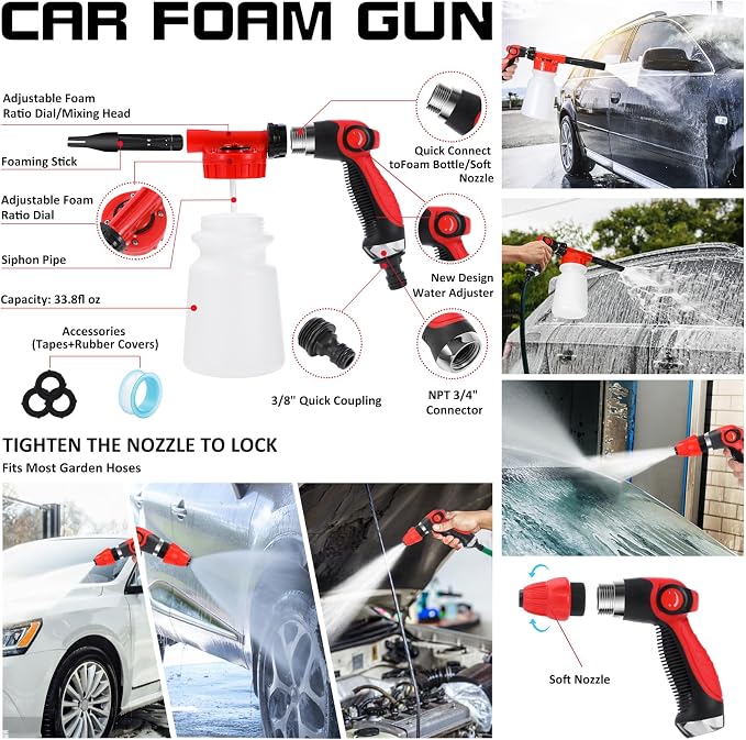 43Pcs Car Wash Detailing Kit Cleaning Kits with Foam Gun Sprayer Long Handle Mop Car Vacuum Drill Brush Large Wash Mitt Towels Complete Interior Exterior Car Washing Supply Set Blue