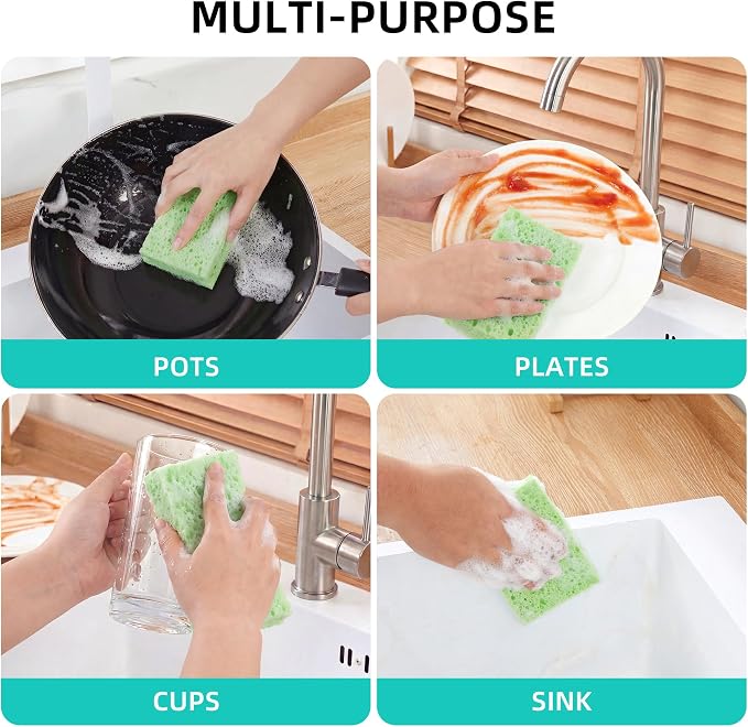 JOYMOOP Dish Sponge Scrubber, Cellulose Sponges Kitchen for Non-Scratch Washing Dishes, Household Cleaning Scrub Natural Sponge, Pack of 24 Colorful Sponges