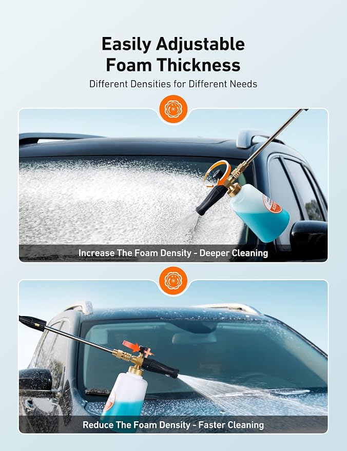 AstroAI Foam Cannon for Pressure Washer with 1/4" Quick Connect, 1.5 Liter | Thick Foam, Car Wash, Heavy Duty Foam Sprayer Attachments, Wide Neck, Adjustable, Quick Connect, for Various Cleaning Tasks