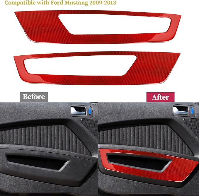 Real Carbon Fiber Trim for Ford Mustang Accessories | for 2009 2010 2011 2012 2013 2014 Front Inner Door Panel Interior Thick Overlay Decal