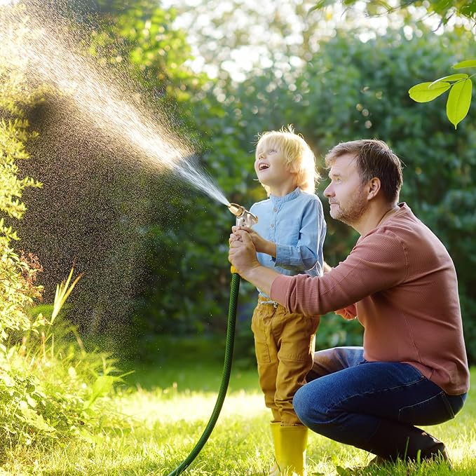 FANHAO Upgraded 100% Metal Garden Hose Nozzle Heavy Duty, High Pressure | Rustproof Water Nozzle Leak Proof, Hands-Free Lock, 4 Adjustable Patterns Sprayer for Watering Plant, Washing Car, Patio, Pet